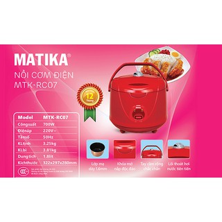 Nồi cơm điện Matika MTK-RC07 (Màu đỏ)