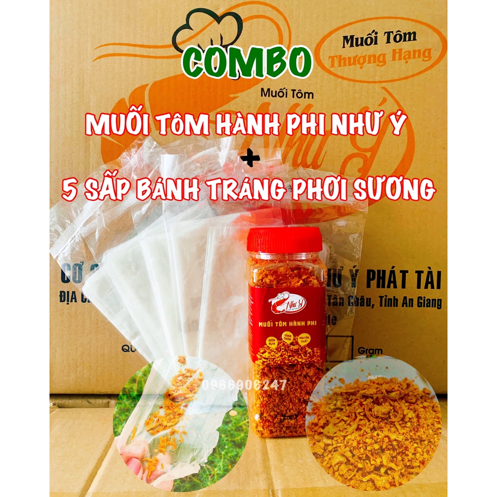 Muối tôm hành phi Như Ý 250gr và Bánh Tráng Phơi sương (5 sấp) siêu ngon - Muối tôm Như Ý