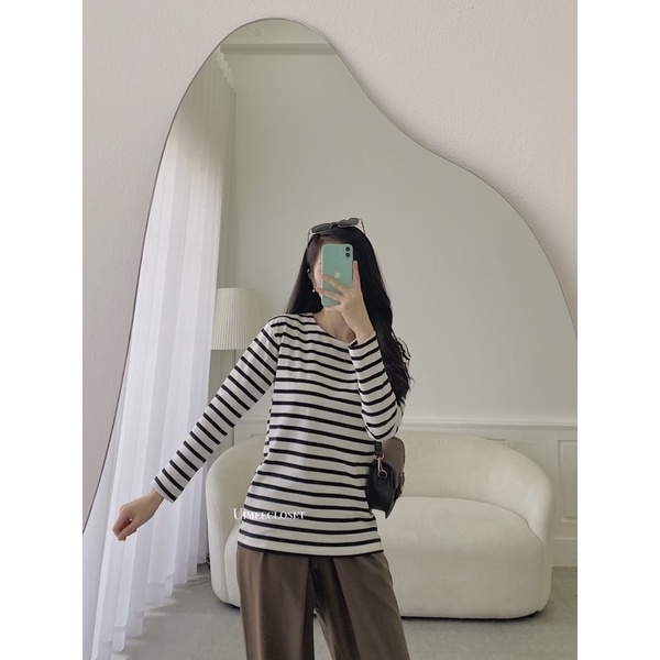 Áo thun nữ dài tay kẻ sọc ngang Uimee closet dáng freesize phong cách Hàn Quốc mùa thu đông