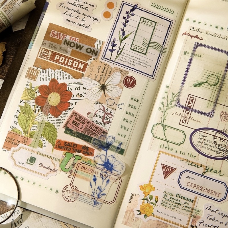 Set Mix 20 Tờ Giấy Nền 7,5x11cm Kraft Hình Khung Hoa Bướm Cây Cối Tem Tag Thư Vintage Decor Sổ BulletJournal