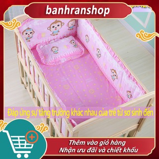 giường em bé gỗ mộc đa chức năng nhiều tầng nôi em bé không phun sơn có thể di động 102×60×90cm - FU116