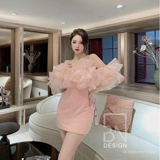 Đầm Dự Tiệc Body Trễ Vai Voan Kiếng Xếp Tầng  (CÓ MÚT NGỰC) 2 Màu Trắng &amp; Đen Sang Chảnh Thời Trang Váy Nữ Xm Minh Phúc