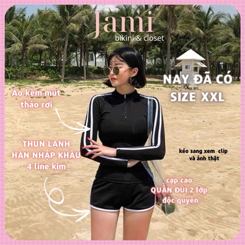 Đồ bơi tay dài kín đáo Thun Lạnh Hàn Nhập Cao Cấp bikini kín đáo quần bơi đùi 2 lớp - JAMI - ATD 4.1