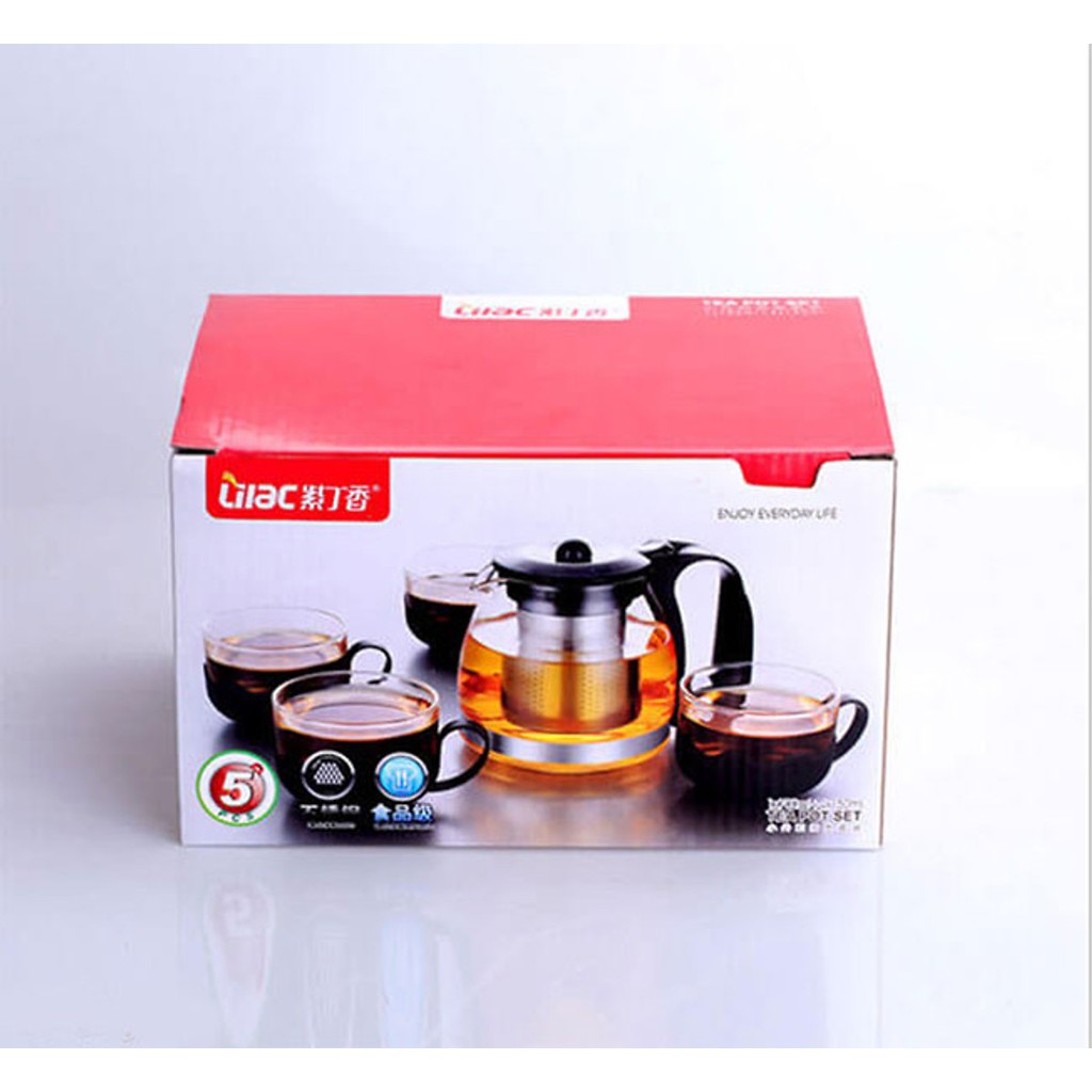 Bộ Ấm Pha Trà Thủy Tinh Kèm 4 Tách Lưới Lọc Inox 304 Không Gỉ | BigBuy360 - bigbuy360.vn