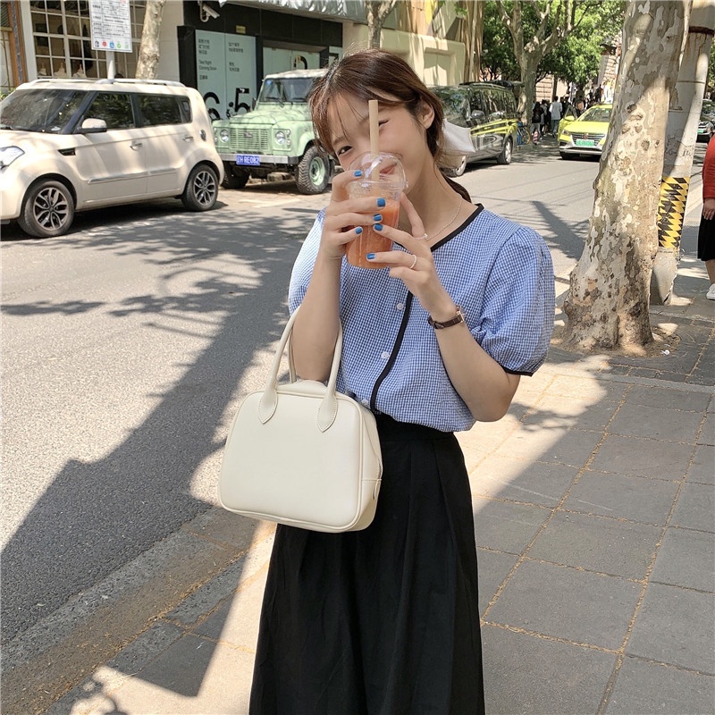 SUXI Áo Kiểu Tay Ngắn Cổ Tròn Kẻ Sọc Ca Rô Thời Trang Mùa Hè Dành Cho Nữ