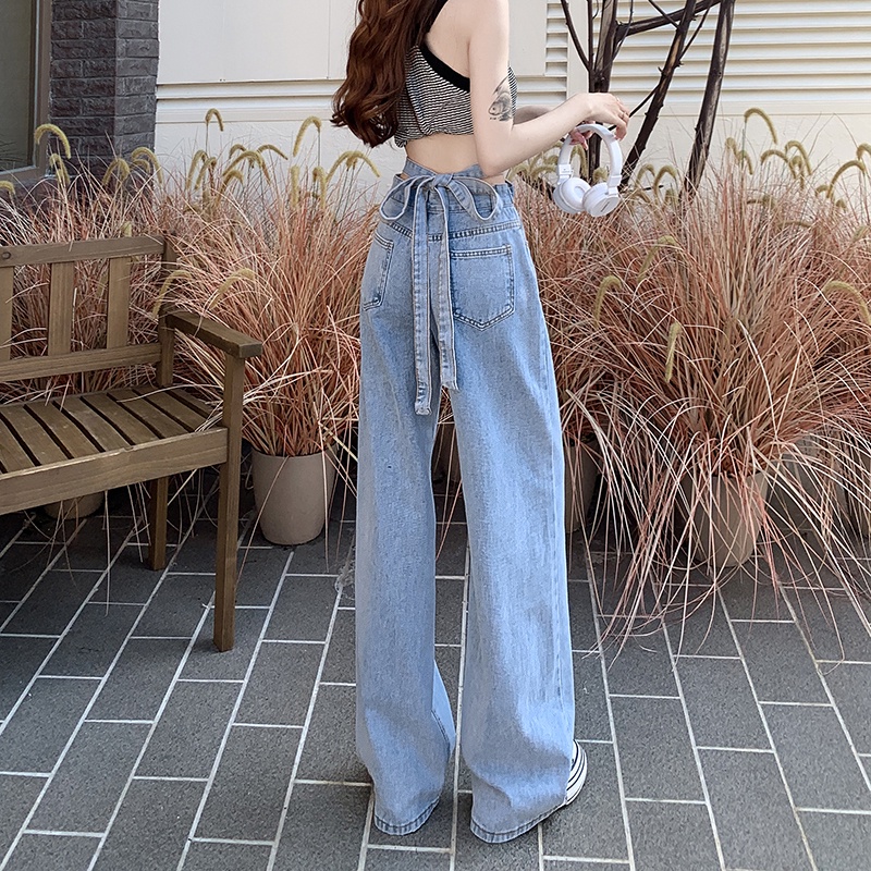 【ZHELIHANGFEI】Quần Jean Ống Rộng Lưng Cao Cá Tính Trẻ Trung