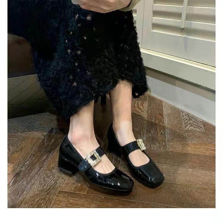 Giày Mary Jane mũi vuông đính đá thời trang mùa thu cho nữ