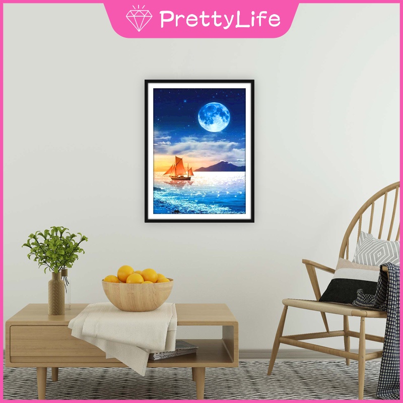 Bộ tranh đính đá 5D họa tiết hoàng hôn trên bãi biển độc đáo kích thước 30x40cm diy dùng trang trí