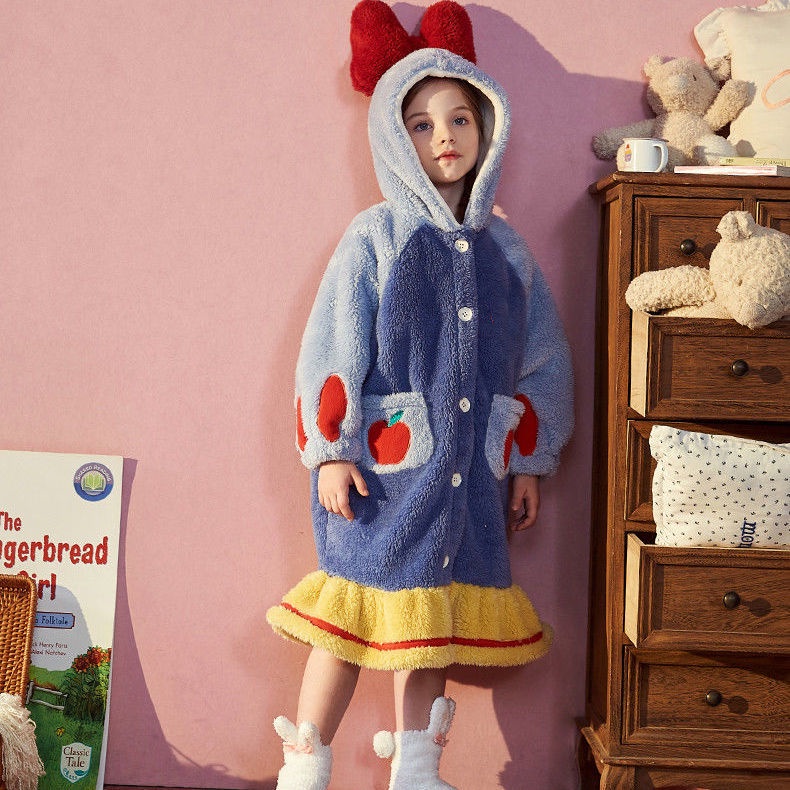 ❤️❤️Áo Choàng Ngủ Vải Nhung San Hô flannel In Hình Bạch Tuyết Dễ Thương Cho Bé Gái