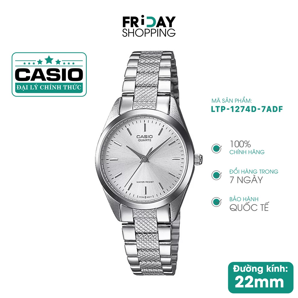Đồng hồ Casio nữ chính hãng LTP-1274D-7ADF dây kim loại