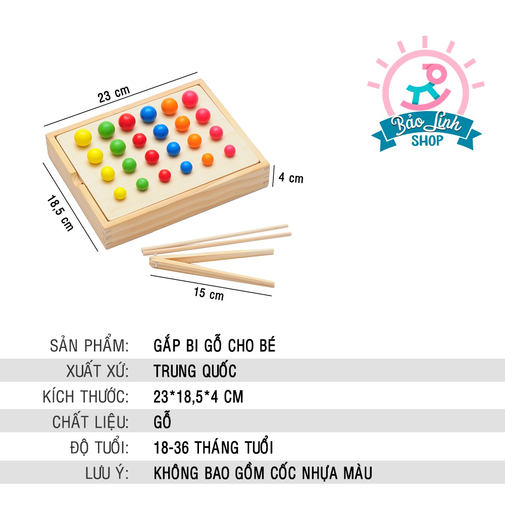Giáo cụ Montessori 0-3 - Gắp bi gỗ cho bé tập gắp, phân loại màu sắc, to nhỏ