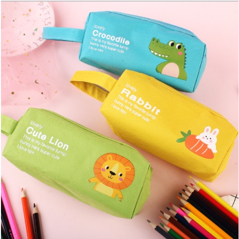 Hộp bút thỏ sư tử cáo gấu nhiều ngăn có dây xách Hb243 khủng long chuột hamster bóp viết cute dễ thương