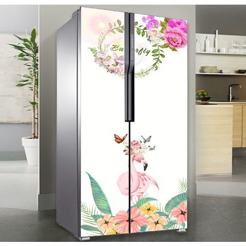 Decal dán trang trí tủ lạnh mẫu Hồng Hạc và Butterfly- Chất lượng cao - chống thấm