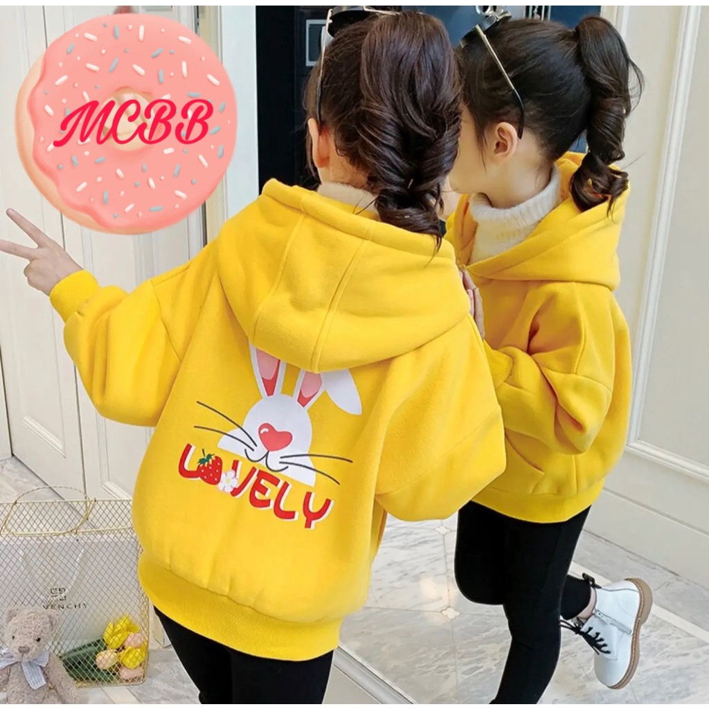 MCBB - 23-47 Kg Áo Khoác Bé Gái Khóa Kéo Cotton Áo Khoác Có Mũ Bé Gái Trùm Đầu Thỏ Hoodie Zip Áo Tay Dài Cho Trẻ Em Nữ
