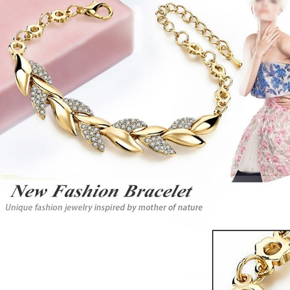 Vòng Tay Dây Bện Mạ Vàng 18k Mặt Hình Chiếc Lá Thời Trang Cho Nữ
