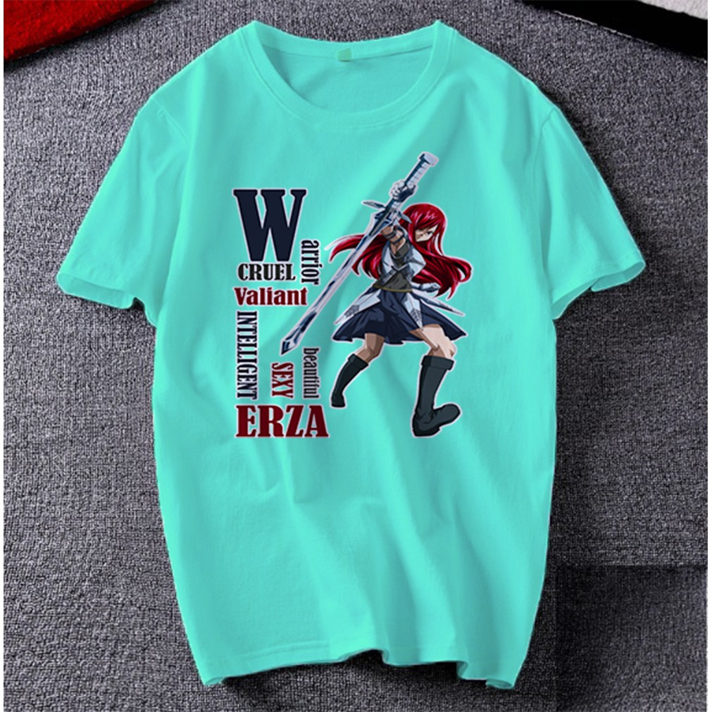 Áo thun Cotton Unisex - Nhân vật Erza Scarlet - Fairy Tail - Chibi - Erza Scarlet chiến binh thép