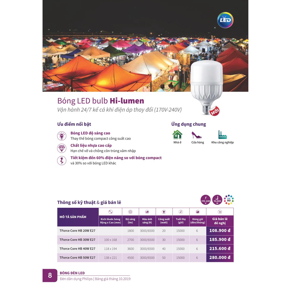 Bóng đèn LED bulb Philips Hi-lumen TForce Core HB 20W 6500K E27 (Ánh sáng trắng) | BigBuy360 - bigbuy360.vn