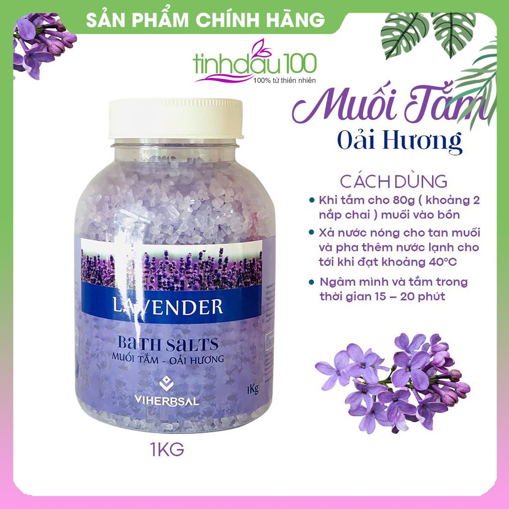 Muối tắm ngâm bồn oải hương lavender Viherbsal tẩy tế bào chết cho da mềm mại hũ 1kg Tinh Dầu 100 Shop