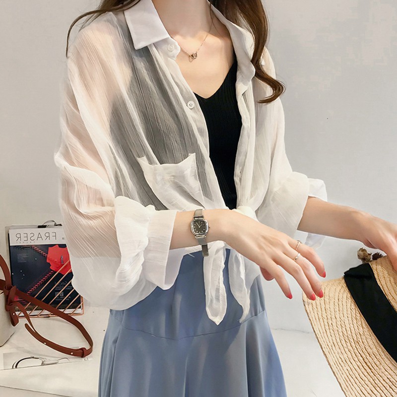 Áo khoác Chiffon sọc tay dài thời trang cho nữ | BigBuy360 - bigbuy360.vn
