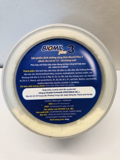 Sữa bột Biomil Plus số 3 - hộp 400g  (1 - 3 tuổi)