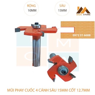 Mũi soi gỗ - mũi cuốc gỗ 4 cánh rộng 10mm sâu 15 mm - mũi phay rãnh đầu bi