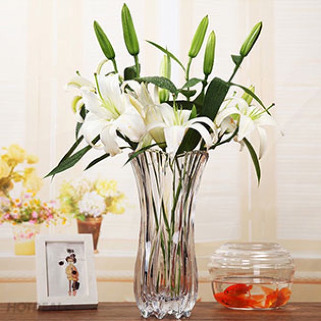 Bình bông lọ hoa thủy tinh cao 20cm 25cm 30cm TRẮNG TRONG họa tiết ngẫu nhiên