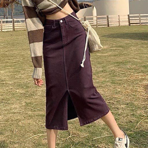 Chân váy dài cạp cao xẻ trước phong cách Ulzzang_A12