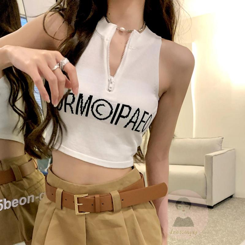 Áo Tank Top Không Tay Hở Vai Có Khóa Kéo Thời Trang Mùa Hè Cho Nữ