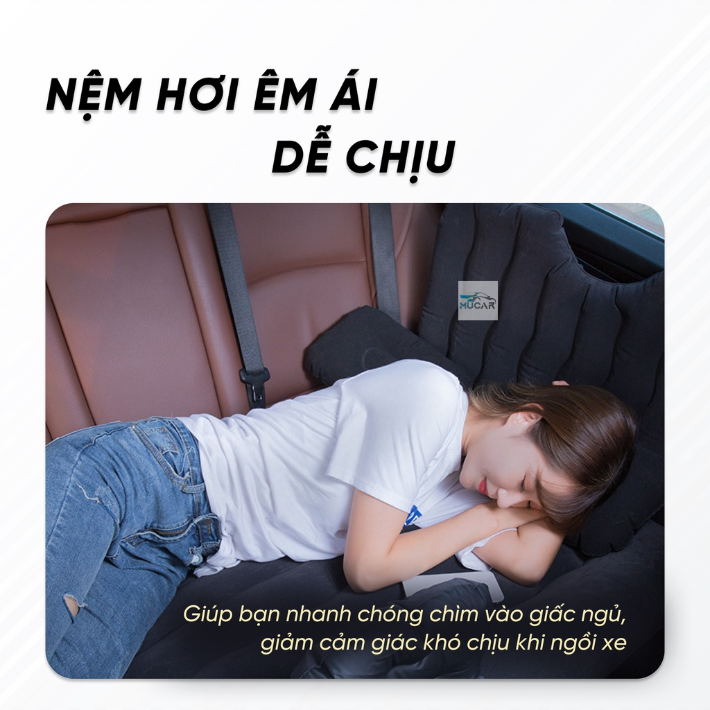 Nệm hơi, giường đệm hơi cho xe ô tô 5 chỗ, 7 chỗ, xe bán tải phủ nhung, có vân sóng, tặng kèm máy bơm hơi