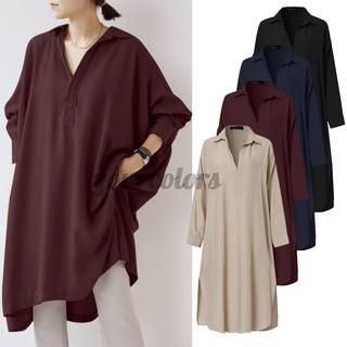 Áo Kiểu Tay Dài Xẻ Tà Màu Trơn Thời Trang Cho Nữ