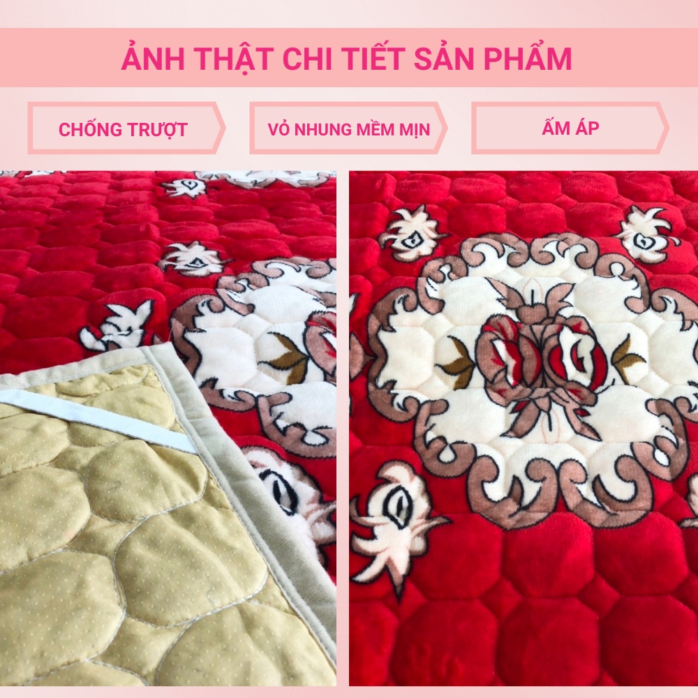 Thảm lông cừu trải giường, thảm nỉ nhung trải giường 3 lớp họa tiết - TLC