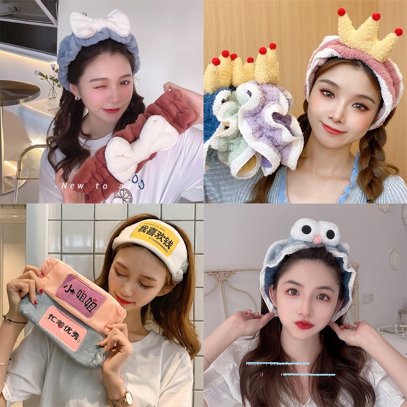 Băng đô rửa mặt bờm cài tóc turban dễ thương cute tai thỏ mèo tuần lộc gấu vải nhung nơ cho bé gái nam nữ