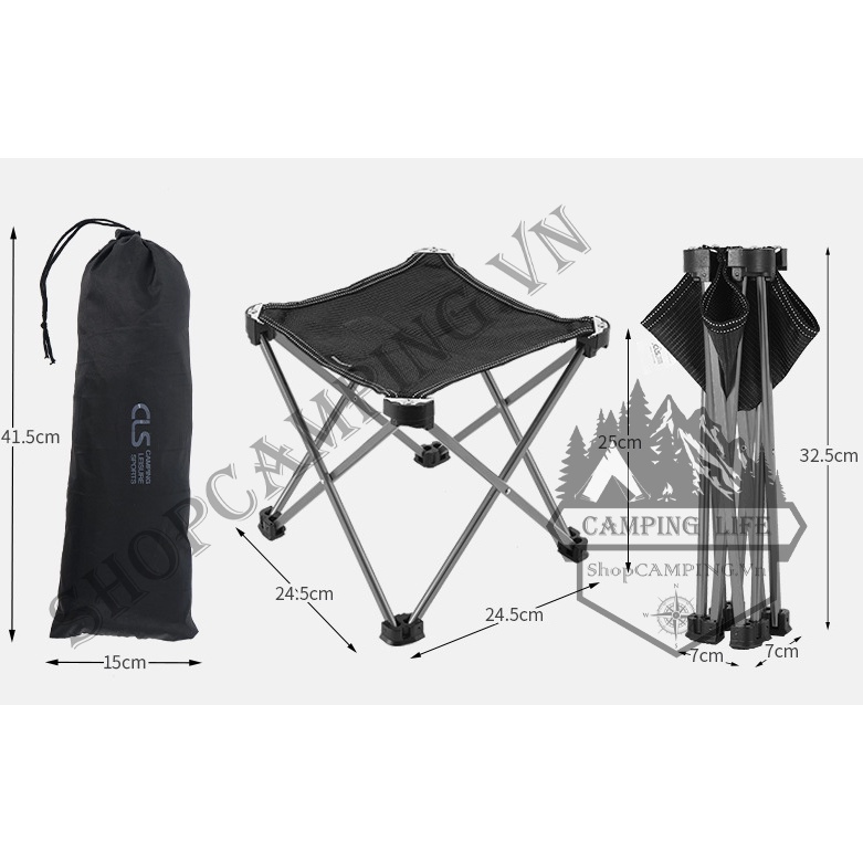 Ghế xếp nhôm mini CLS, ghế gấp gọn dã ngoại siêu nhẹ bỏ balo, phượt cắm trại - Camping Vietnam
