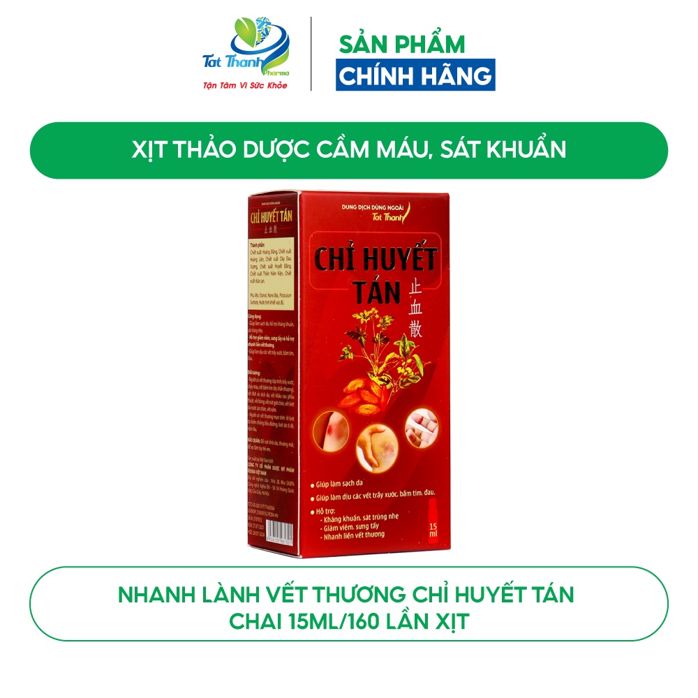 Dung dịch dùng ngoài Chỉ Huyết Tán Tất Thành Pharma xịt thảo dược làm dịu vết trầy xước 15ml