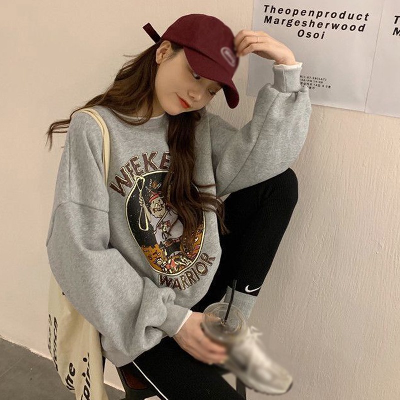 Áo nỉ nữ dài tay cổ tròn thời trang Hàn