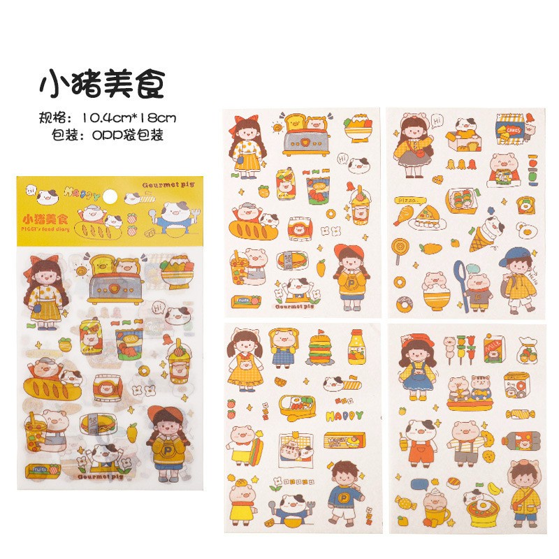 Bộ 4 miếng Sticker hình dán dễ thương sáng tạo và giấy bộ nhãn dán trang trí dễ thương phong các Hàn Quốc