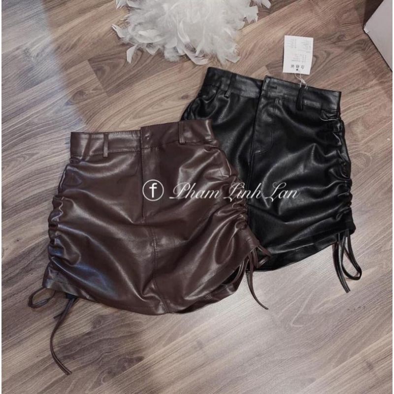 Chân váy ngắn nữ chất da mềm dây rút 2 bên cá tính màu đen nâu kem thời trang Chunshop 1993 | BigBuy360 - bigbuy360.vn