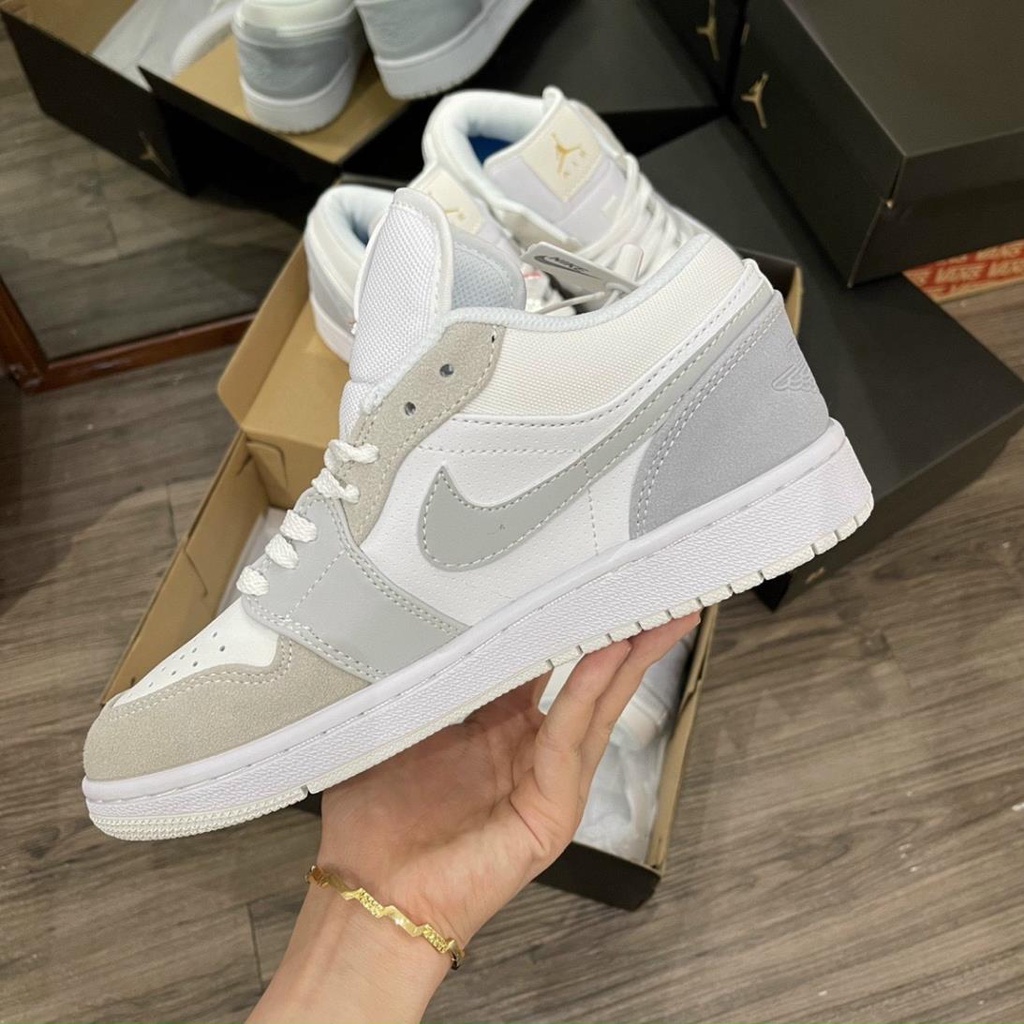 Giày Thể Thao JorDan Xám Xanh Paris Cổ Thấp, Giày Sneaker JD Low Xám Gót Xanh Nam Nữ Mới Nhất - Full Box Bill