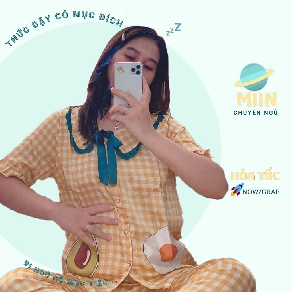 [NGỦ CAO CẤP] BỘ PYJAMA CỘC TAY KẺ HÌNH TRỨNG VÀ BƠ - CHẤT LIỆU LATIN CAO CẤP - PHIÊN BẢN ĐÁNG YÊU