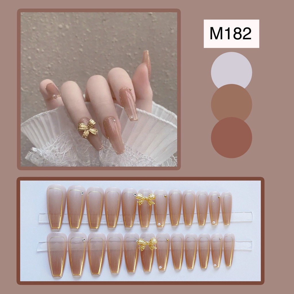 [MÃ M MÓNG ĐÁ MẪU HÈ 2023 ] móng tay giả đính đá bộ 24 móng kèm keo