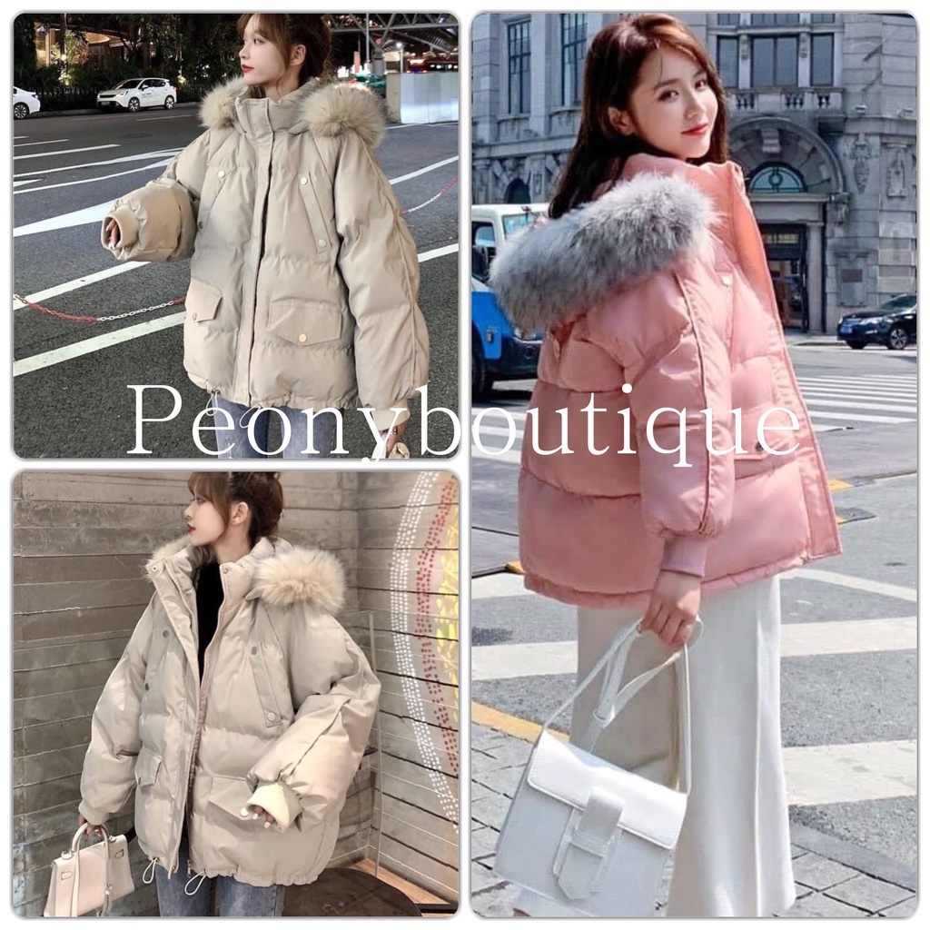 Áo Phao Túi Ngực Chéo PEONYB Nữ [FREESHIP]  Jacket mũ lông ấm mùa đông form rộng tay bồng cá tính Ulzzang