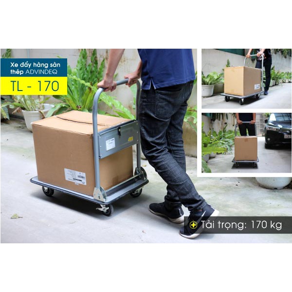 Xe đẩy hàng 4 bánh gấp gọn 170kg Nhập Khẩu ADVINDEQ, bánh cao su không ồn, xe kéo hàng sàn thép xếp gọn đa năng- BH1 năm