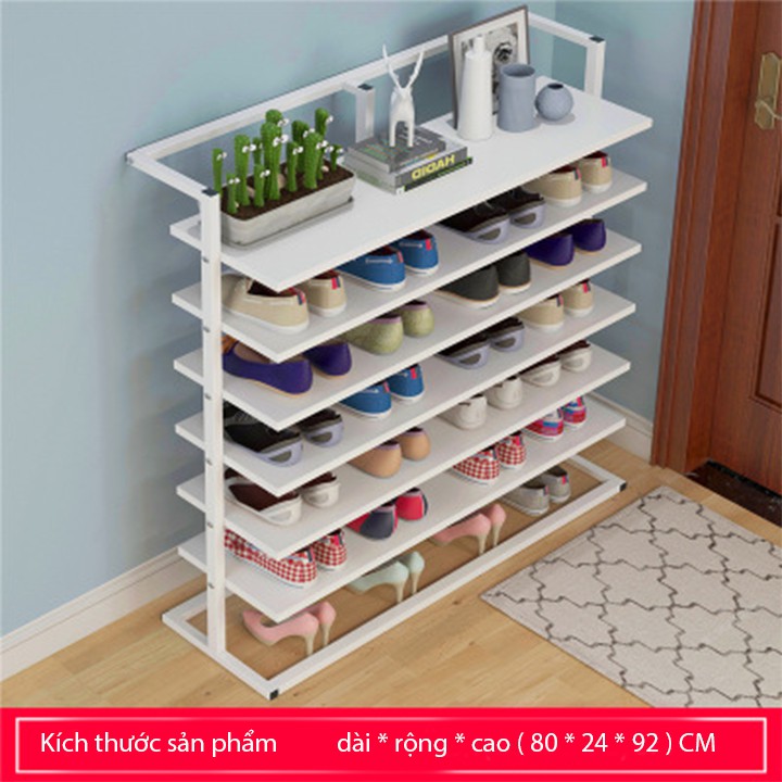 Kệ tủ để giày dép 6 tầng màu trắng, nâu và vân gỗ - Giá giày dép gỗ khung sắt bền đẹp decor trang trí nội thất nhà ở