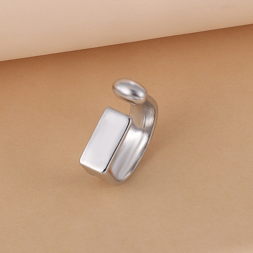 Nhẫn hở mạ bạc phối chữ U cá tính dành cho nam nữ