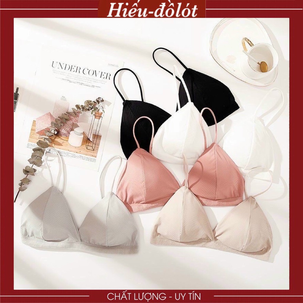 Áo Lót Nữ Cotton Thun Gân 2 Dây Đệm Mỏng Không Gọng 1 Móc Cài Sau Tiện Lợi Hieu Store24h - 812