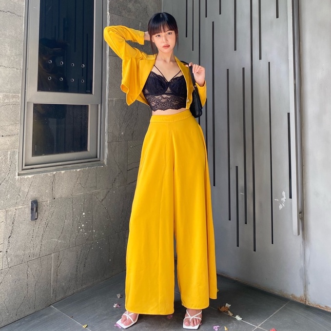 Set blazer cotton màu vàng và đen không kèm toplette Cô Kim 7