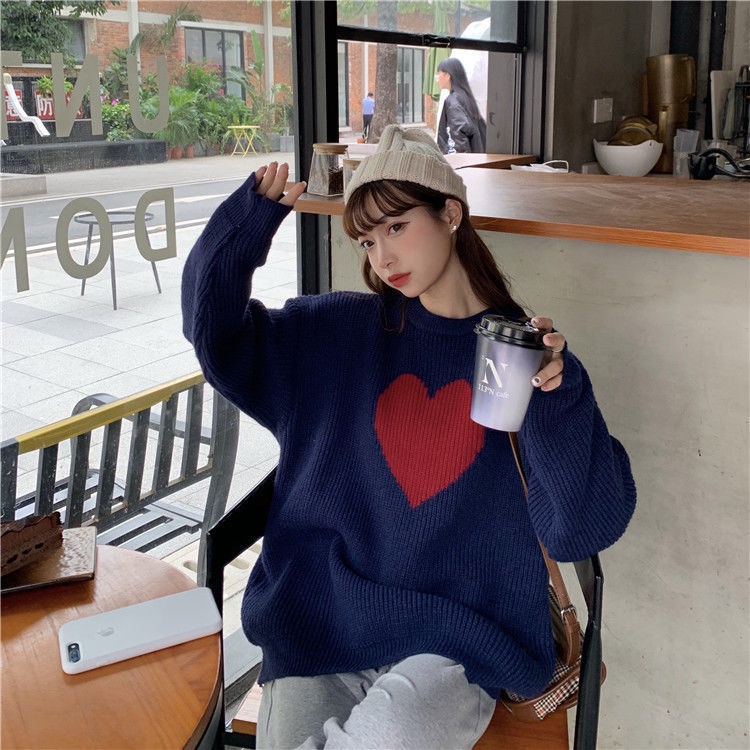 Áo Len Tay Dài Cổ Tròn Form Rộng Phong Cách Hàn Quốc Cho Nữ