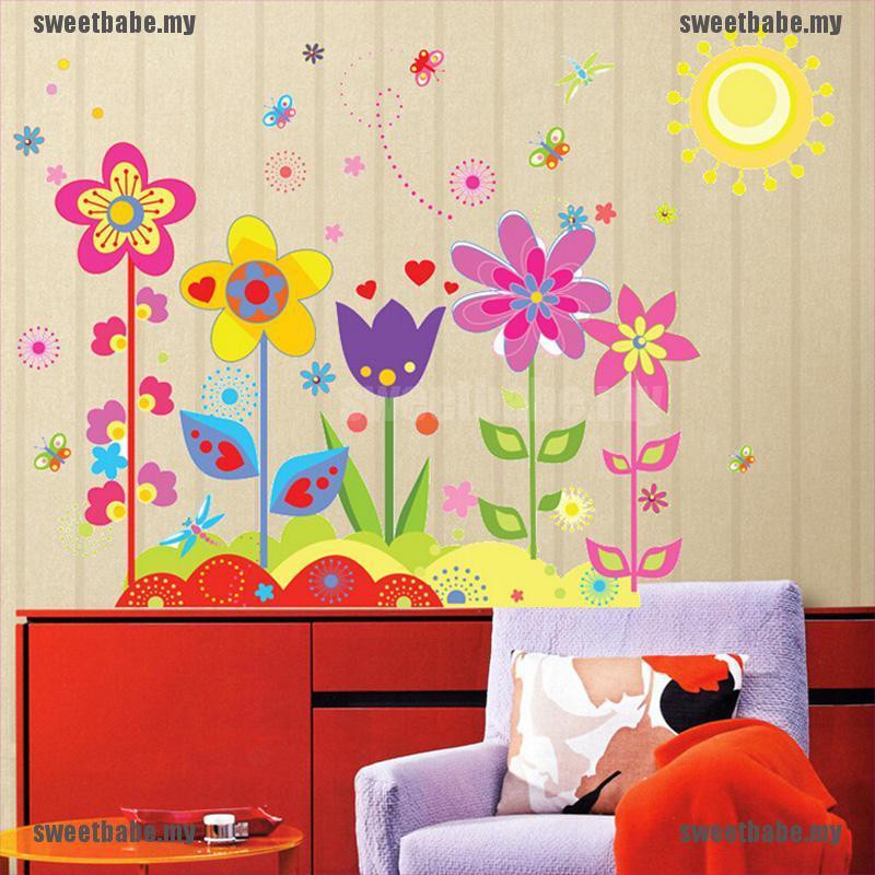 1 Sticker Dán Tường Họa Tiết Hình Bông Hoa Và Con Bướm Theo Phong Cách Ngọt Ngào, Được Làm Từ Chất Liệu Pvc