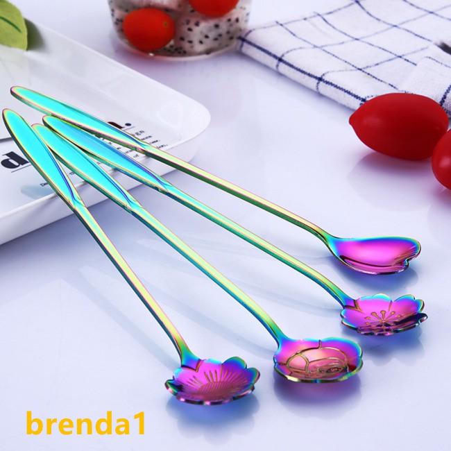 4pcs Mini Cute Flower Stainless Steel Teaspoon Coffee Metal Golden Dessert Spoon Coffee Utensils Dessert Tablespoon Spoons Kitchen