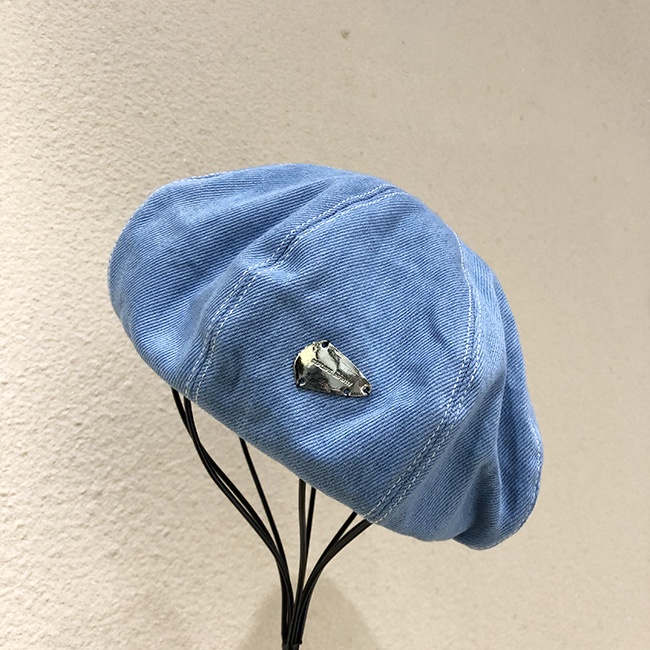 Nón Beret Denim Đính Nhãn Kim Loại Kiểu Họa Sĩ Thời Trang Hàn Quốc Dễ Phối Đồ